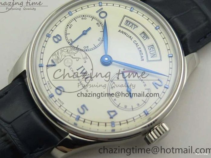 MIROTIME 0212 Affordable Portuguese Real PR Real Annual Calendar IW5035 ZF 1:1 Best Edition White Dial Blue Markers on Blue Leather Strap A 7143